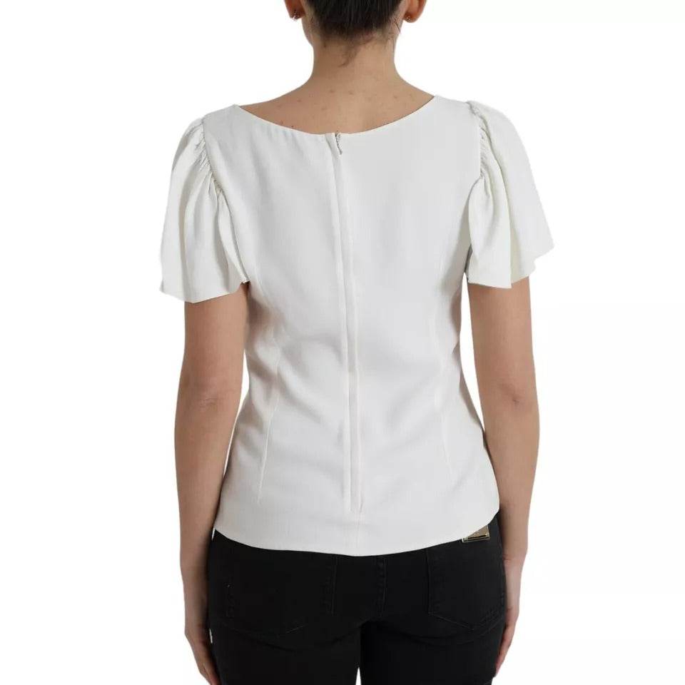 Dolce & Gabbana White Viscose Round Neck Short Sleeves Top - Hilstor