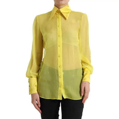 Dolce & Gabbana Yellow Long Sleeve Button Down Blouse Top - Hilstor