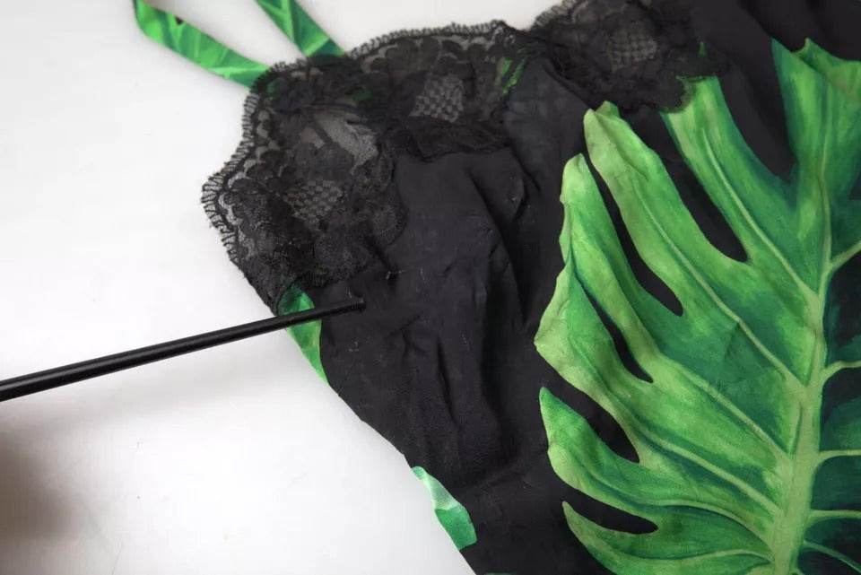 Dolce & Gabbana Black Philodendron Print Silk Camisole Underwear - Hilstor