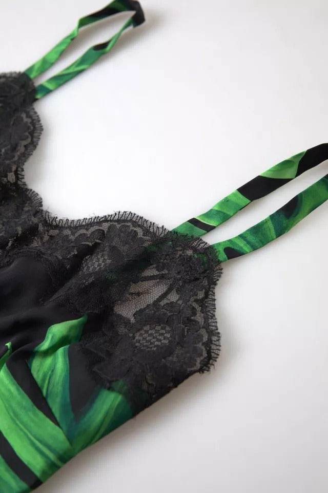Dolce & Gabbana Black Philodendron Print Silk Camisole Underwear - Hilstor