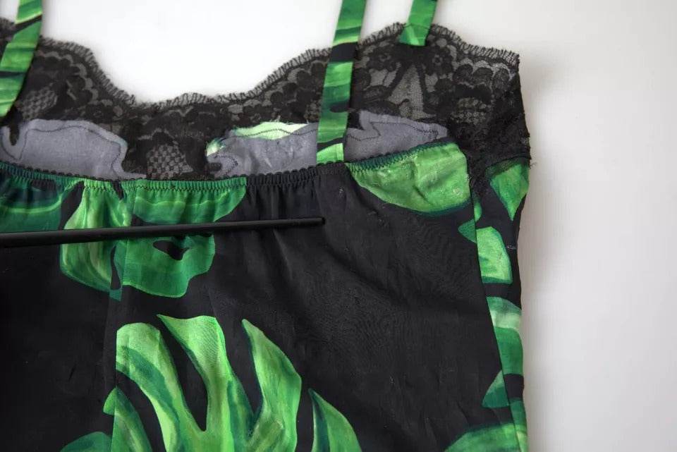 Dolce & Gabbana Black Philodendron Print Silk Camisole Underwear - Hilstor