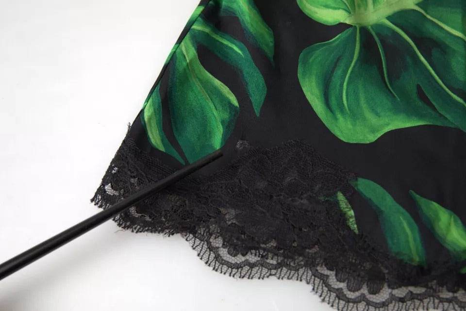 Dolce & Gabbana Black Philodendron Print Silk Camisole Underwear - Hilstor