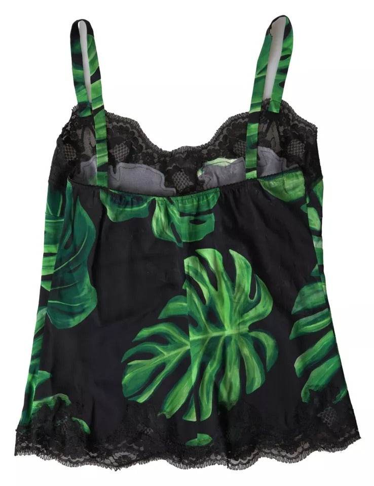 Dolce & Gabbana Black Philodendron Print Silk Camisole Underwear - Hilstor