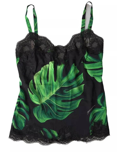 Dolce & Gabbana Black Philodendron Print Silk Camisole Underwear - Hilstor