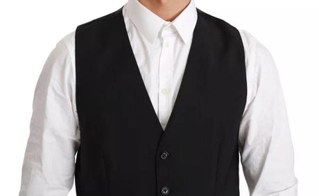 Dolce & Gabbana Black Stretch Waistcoat Formal Dress Wool Vest - Hilstor