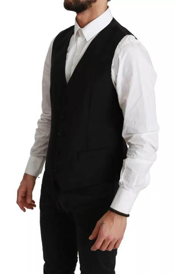 Dolce & Gabbana Black Stretch Waistcoat Formal Dress Wool Vest - Hilstor