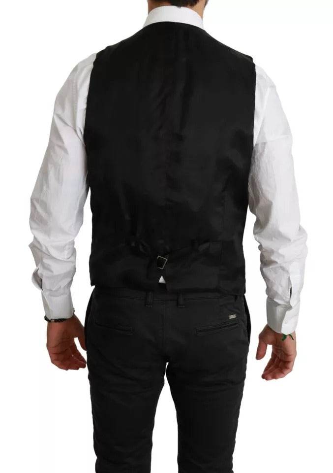 Dolce & Gabbana Black Stretch Waistcoat Formal Dress Wool Vest - Hilstor