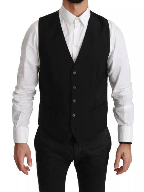 Dolce & Gabbana Black Stretch Waistcoat Formal Dress Wool Vest - Hilstor