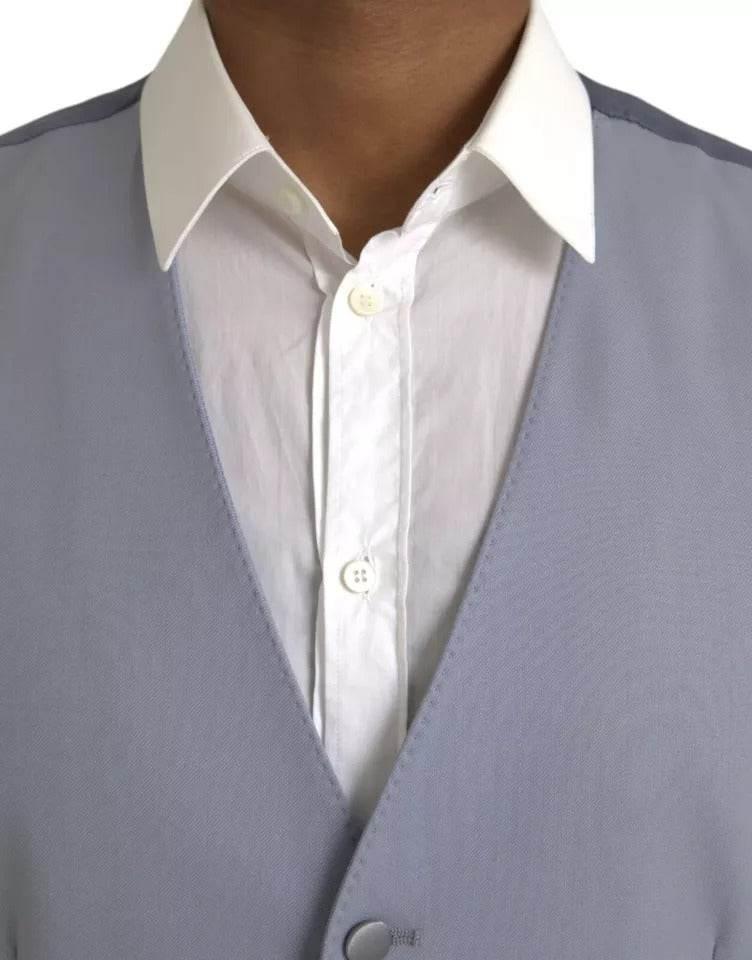 Dolce & Gabbana Light Blue Wool Formal Dress Waistcoat Vest - Hilstor