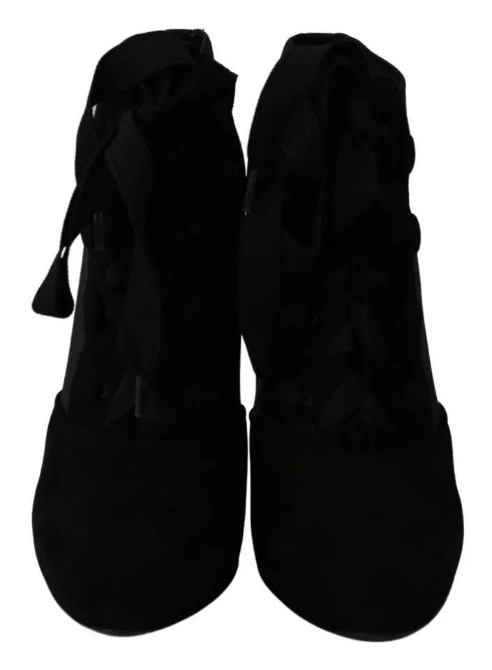 Dolce & Gabbana Black Suede Stretch Ankle Boots Booties Shoes - Hilstor