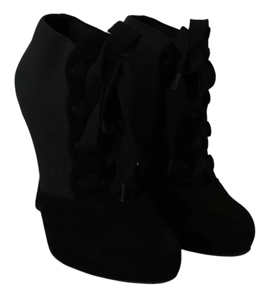 Dolce & Gabbana Black Suede Stretch Ankle Boots Booties Shoes - Hilstor