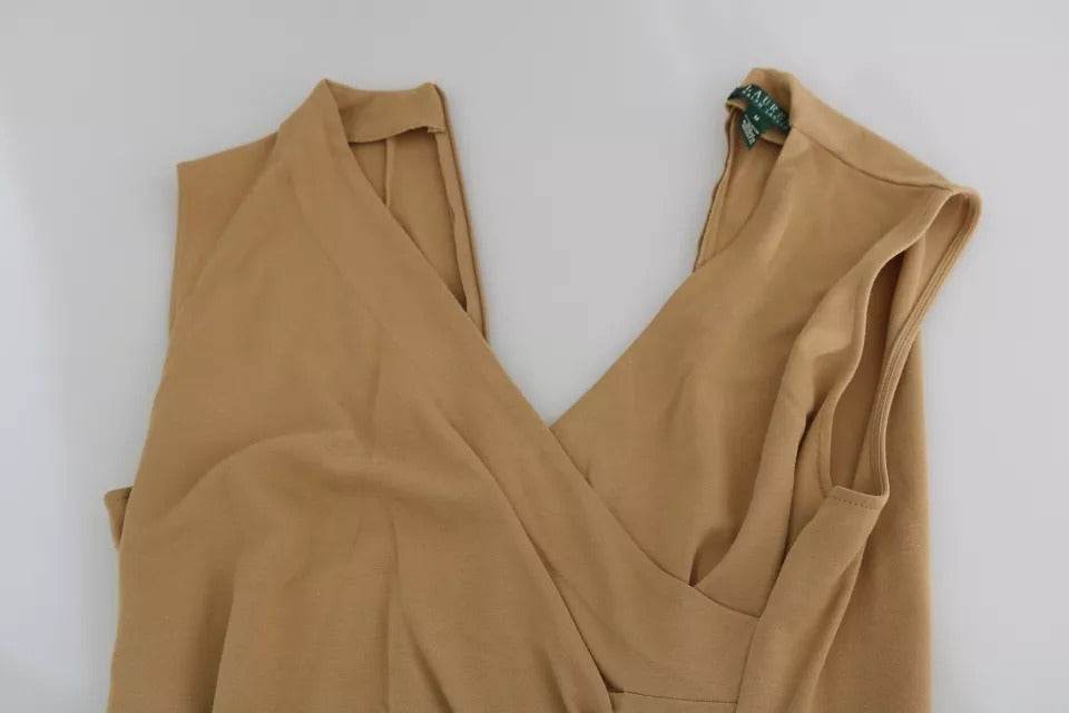 Ralph Lauren Brown V-neck Shift Knee Length Viscose Dress - Hilstor