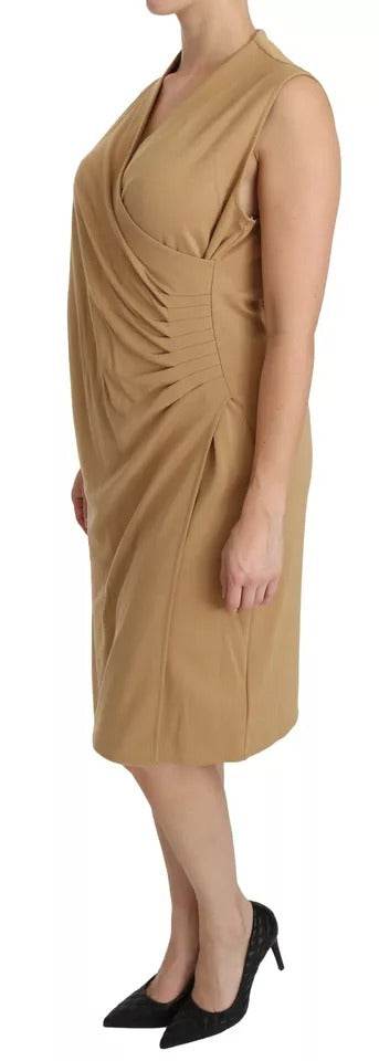 Ralph Lauren Brown V-neck Shift Knee Length Viscose Dress - Hilstor
