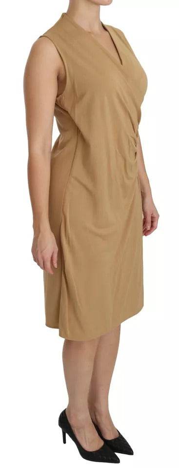 Ralph Lauren Brown V-neck Shift Knee Length Viscose Dress - Hilstor