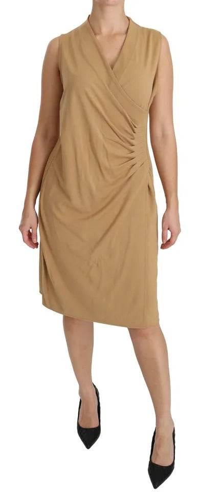 Ralph Lauren Brown V-neck Shift Knee Length Viscose Dress - Hilstor
