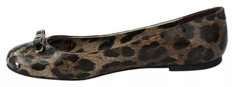 Dolce & Gabbana Brown Leopard Ballerina Flats Leather Shoes - Hilstor