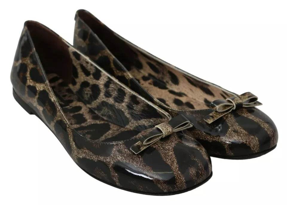 Dolce & Gabbana Brown Leopard Ballerina Flats Leather Shoes - Hilstor