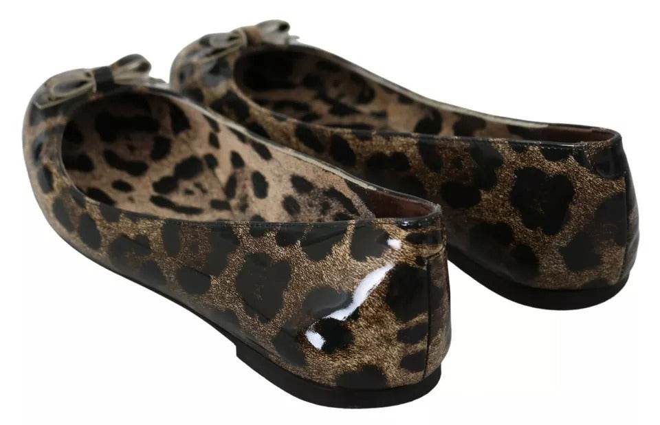 Dolce & Gabbana Brown Leopard Ballerina Flats Leather Shoes - Hilstor