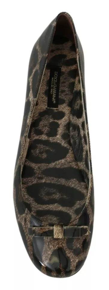 Dolce & Gabbana Brown Leopard Ballerina Flats Leather Shoes - Hilstor
