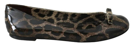 Dolce & Gabbana Brown Leopard Ballerina Flats Leather Shoes - Hilstor