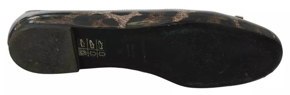 Dolce & Gabbana Brown Leopard Ballerina Flats Leather Shoes - Hilstor