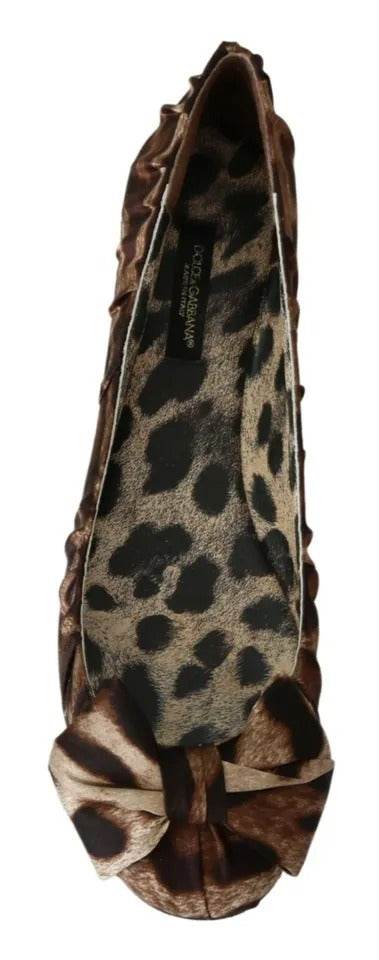 Dolce & Gabbana Brown Leopard Silk Ballerina Flats Shoes - Hilstor