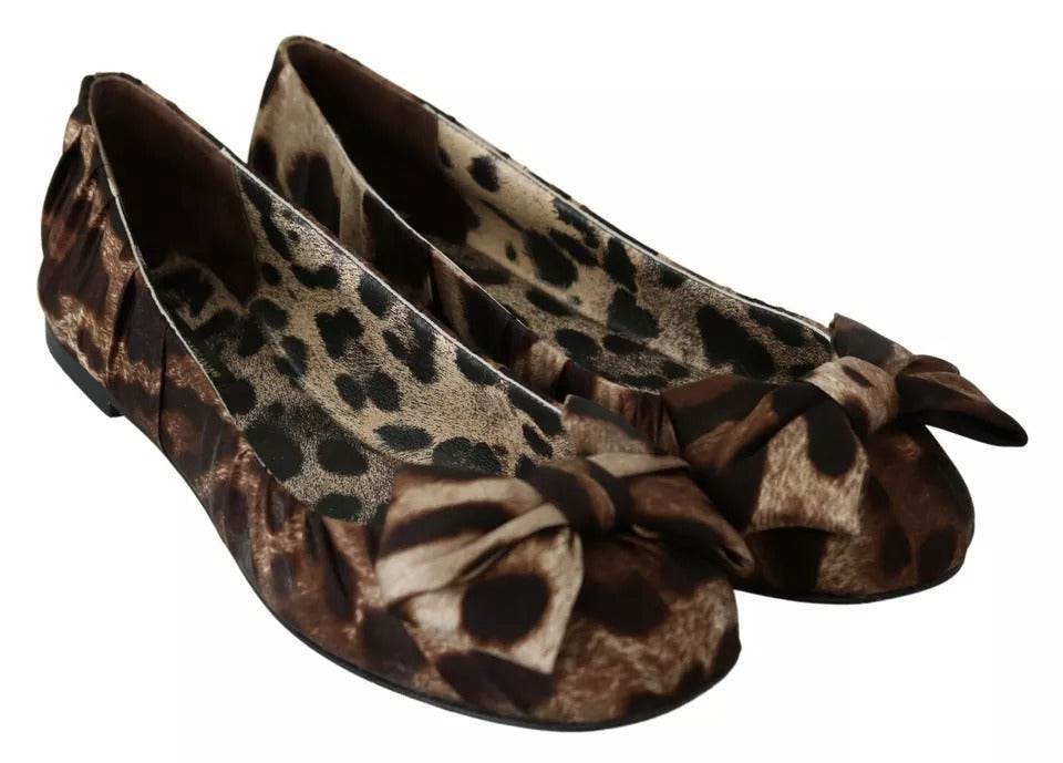 Dolce & Gabbana Brown Leopard Silk Ballerina Flats Shoes - Hilstor
