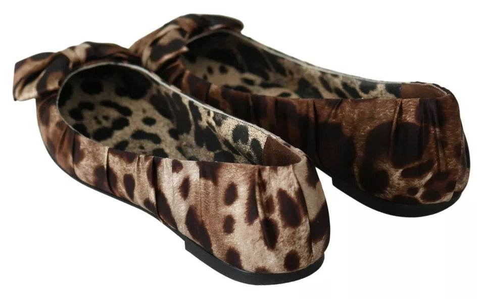 Dolce & Gabbana Brown Leopard Silk Ballerina Flats Shoes - Hilstor