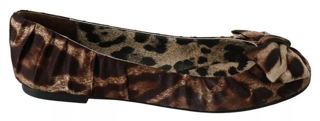 Dolce & Gabbana Brown Leopard Silk Ballerina Flats Shoes - Hilstor