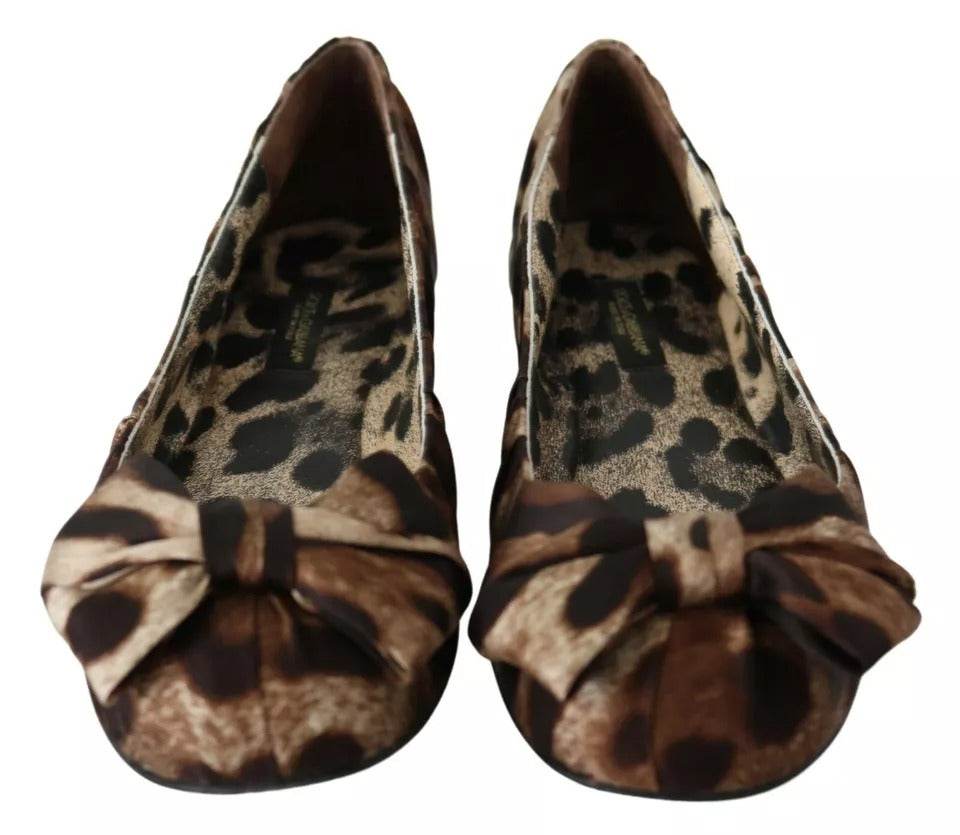 Dolce & Gabbana Brown Leopard Silk Ballerina Flats Shoes - Hilstor