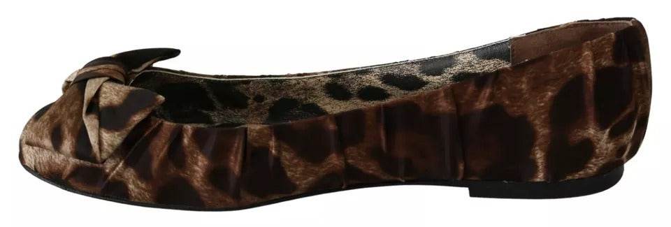 Dolce & Gabbana Brown Leopard Silk Ballerina Flats Shoes - Hilstor