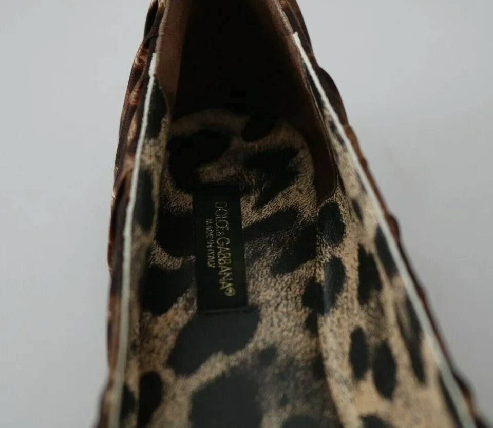 Dolce & Gabbana Brown Leopard Silk Ballerina Flats Shoes - Hilstor