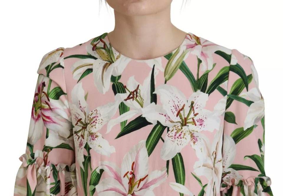 Dolce & Gabbana Pink Lily Viscose Sheath Knee Length Dress - Hilstor