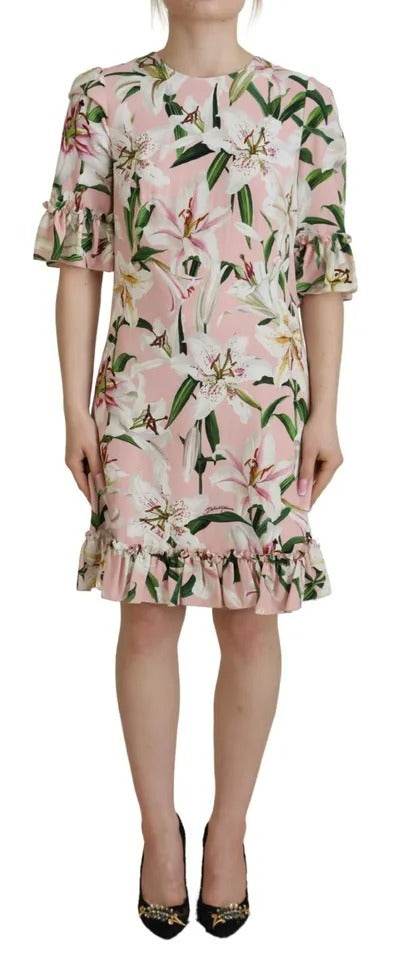Dolce & Gabbana Pink Lily Viscose Sheath Knee Length Dress - Hilstor