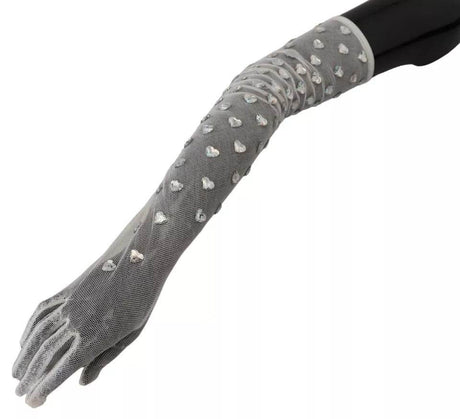 Dolce & Gabbana White Crystal Elbow Length Cotton Tulle Gloves - Hilstor