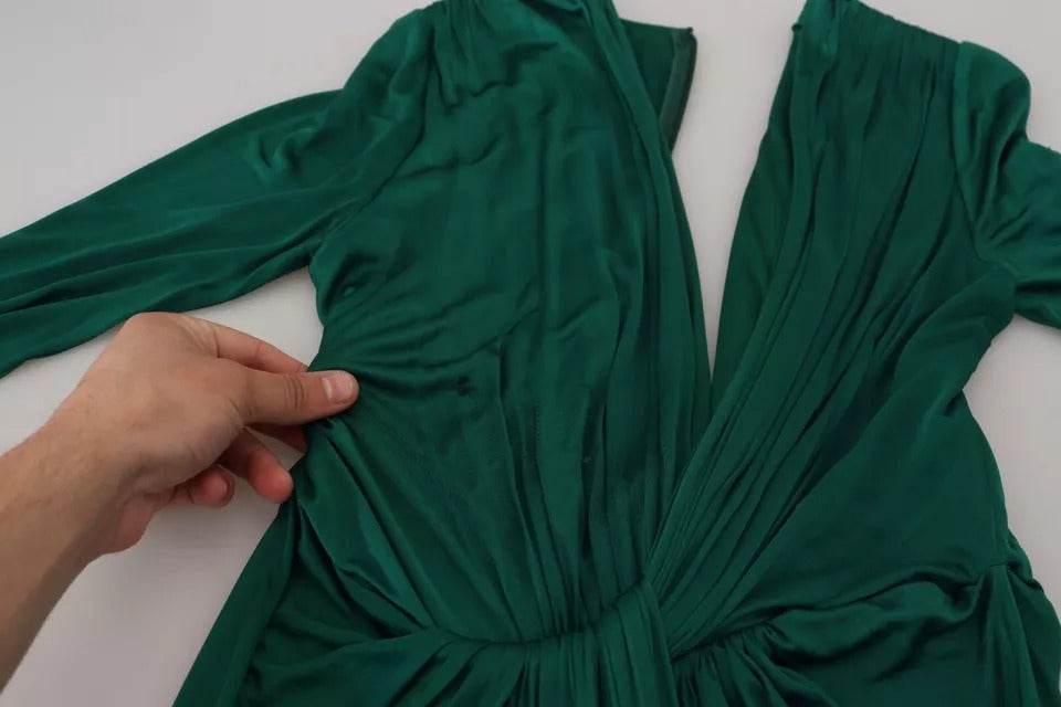 Dolce & Gabbana Dark Green Viscose Long Sleeve Midi Dress - Hilstor