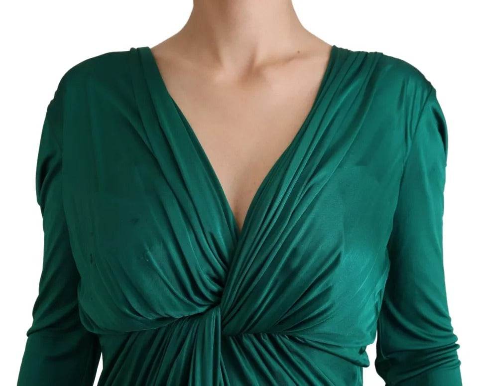Dolce & Gabbana Dark Green Viscose Long Sleeve Midi Dress - Hilstor