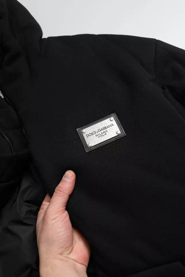 Dolce & Gabbana Black Cotton Hooded Logo Bomber Men Jacket - Hilstor
