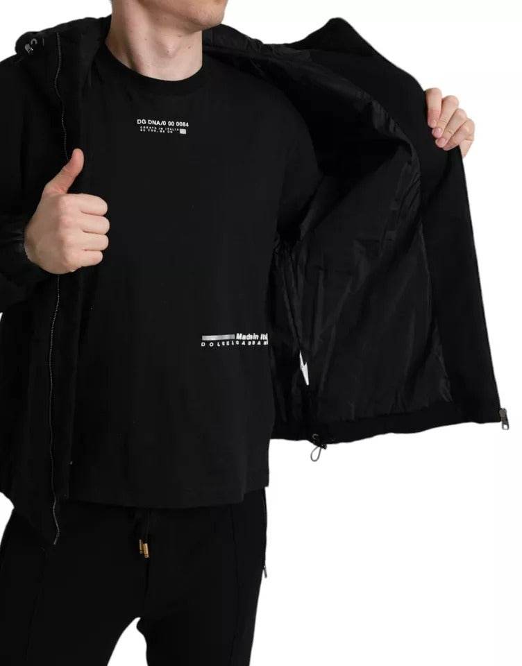 Dolce & Gabbana Black Cotton Hooded Logo Bomber Men Jacket - Hilstor