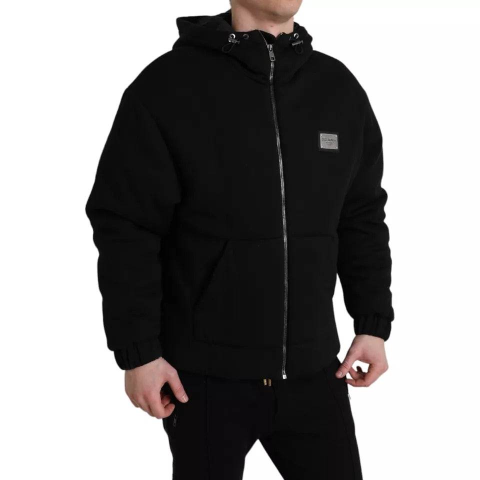 Dolce & Gabbana Black Cotton Hooded Logo Bomber Men Jacket - Hilstor