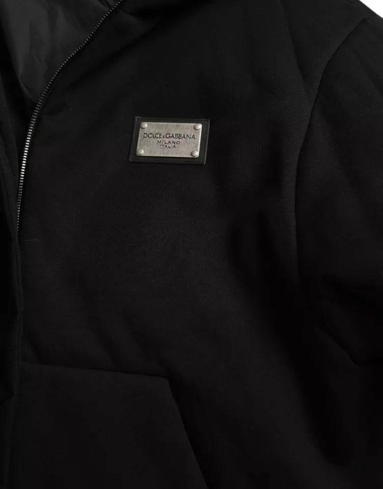 Dolce & Gabbana Black Cotton Hooded Logo Bomber Men Jacket - Hilstor