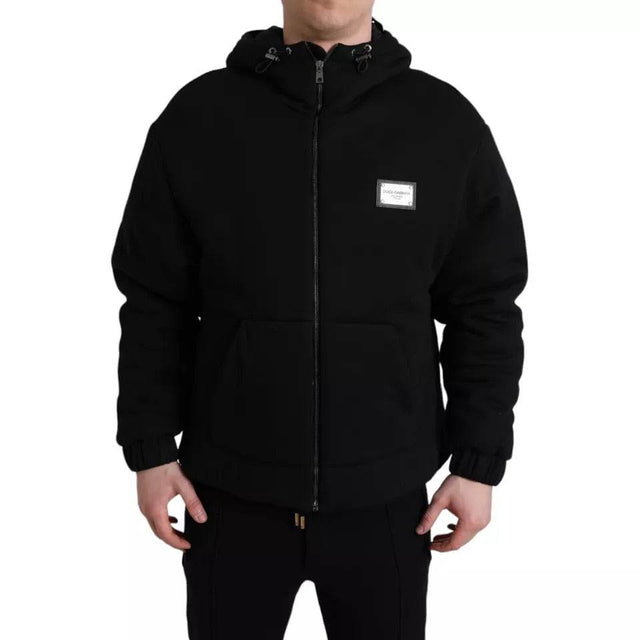 Dolce & Gabbana Black Cotton Hooded Logo Bomber Men Jacket - Hilstor