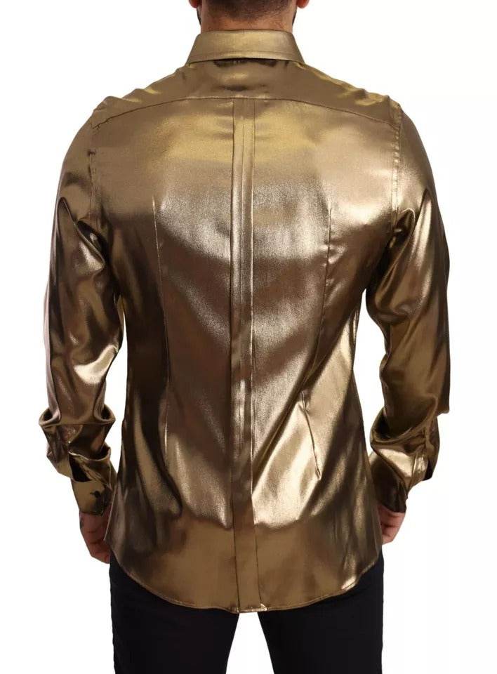 Dolce & Gabbana Metallic Gold DG Embroidered Crown Silk Top Shirt - Hilstor