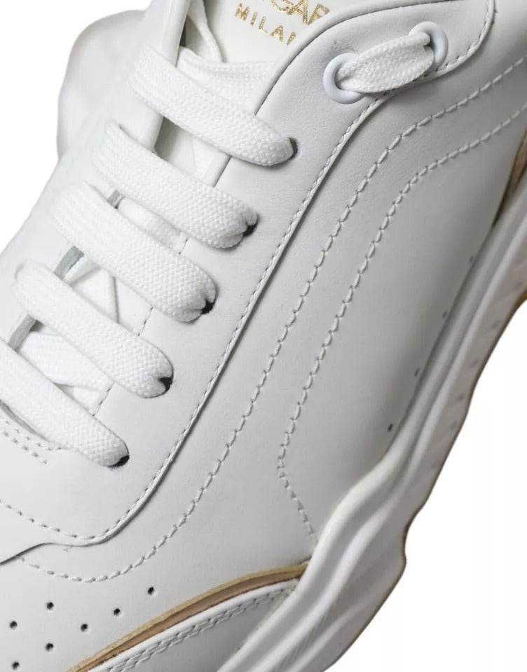 Dolce & Gabbana White Gold Leather Men Sneakers DAYMASTER Shoes - Hilstor