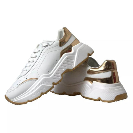 Dolce & Gabbana White Gold Leather Men Sneakers DAYMASTER Shoes - Hilstor