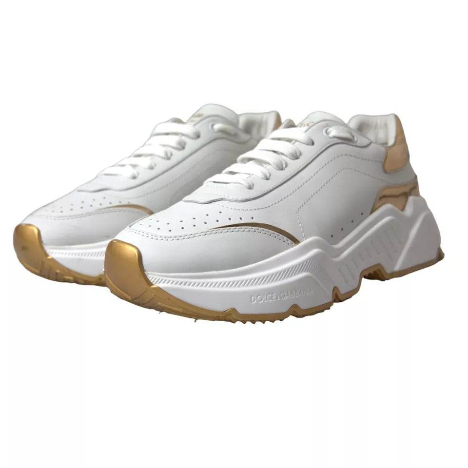 Dolce & Gabbana White Gold Leather Men Sneakers DAYMASTER Shoes - Hilstor