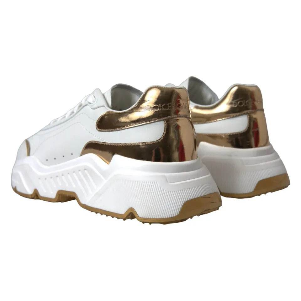 Dolce & Gabbana White Gold Leather Men Sneakers DAYMASTER Shoes - Hilstor