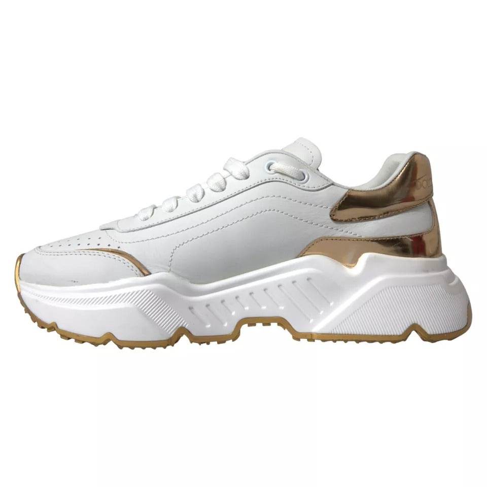 Dolce & Gabbana White Gold Leather Men Sneakers DAYMASTER Shoes - Hilstor