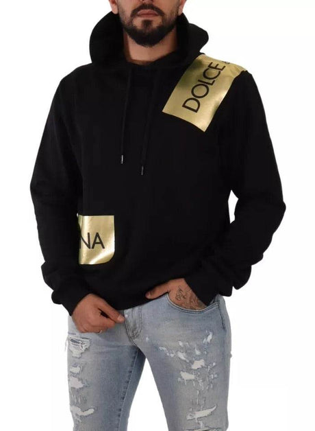 Dolce & Gabbana Black Gold Hooded Cotton Mens Pullover Sweater - Hilstor