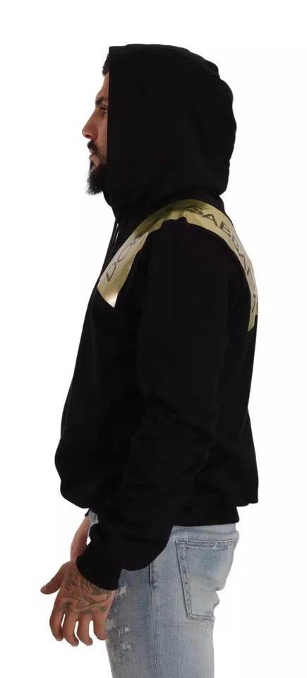 Dolce & Gabbana Black Gold Hooded Cotton Mens Pullover Sweater - Hilstor